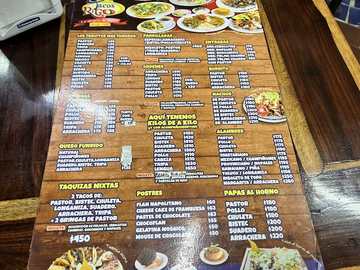 Tacos Rigo メニュー