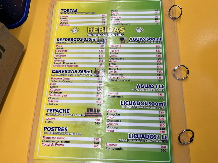 Taqueria Arandas ドリンクメニュー