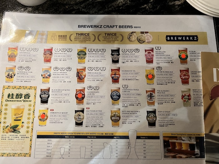 Brewerkz ビールメニュー